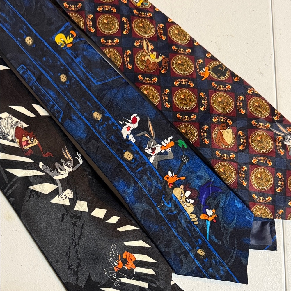 Vintage Looney Tunes Themed Three Ties - Black and Blue